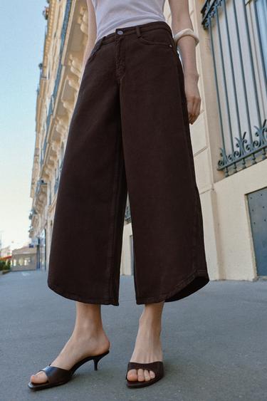 جينز Z1975 BALLOON بخصر عال وحافة غير متماثلة - بني by Zara