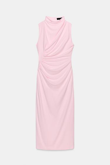 VESTIDO CUELLO SUBIDO DRAPEADO - Rosa pastel de Zara