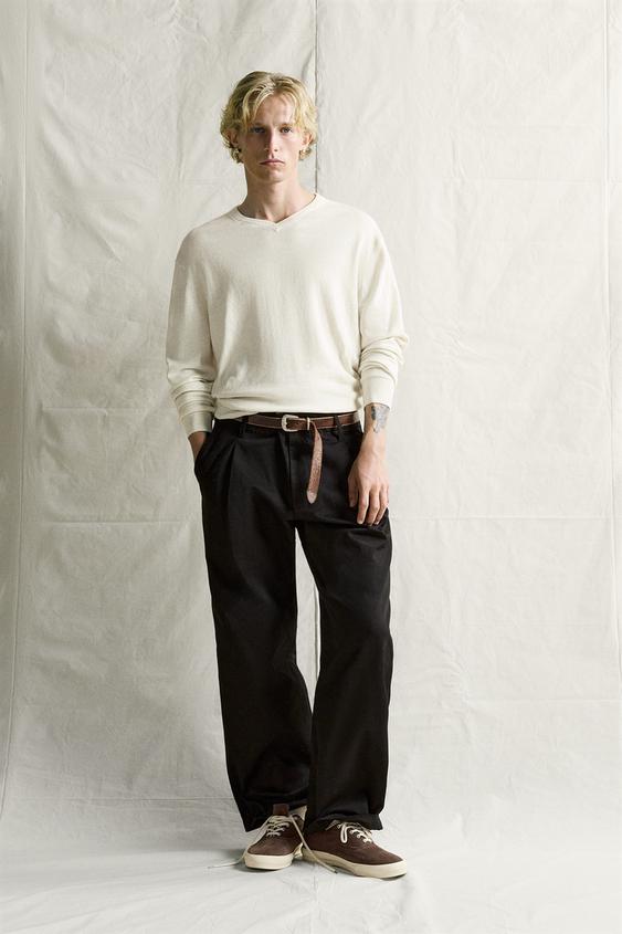 REGULAR FIT V-NECK JUMPER - Ecru / Marl de Zara - Imagen 0