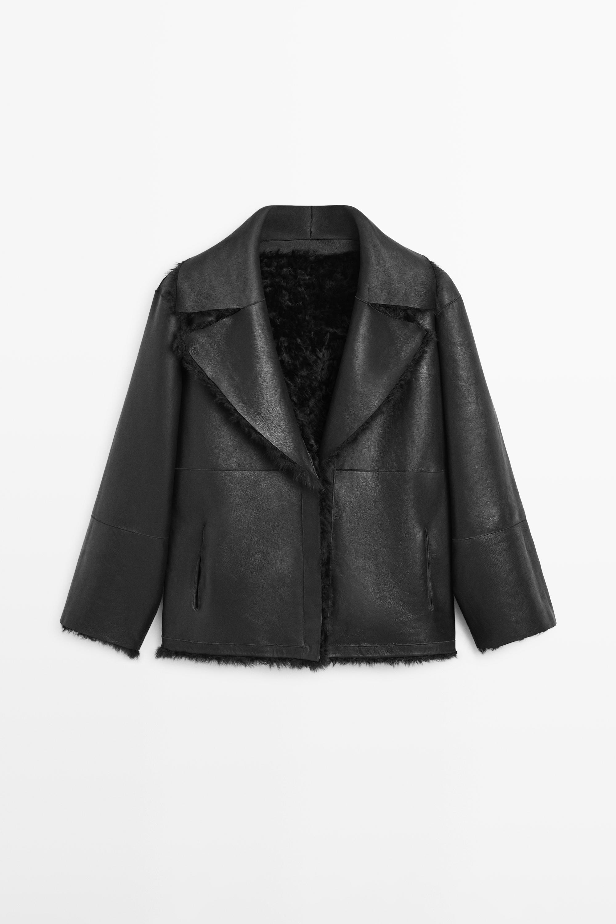 Manteau à revers en peau avec fourrure - STUDIO