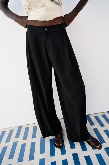 Zara FLOWY BARREL PANTS - Black
