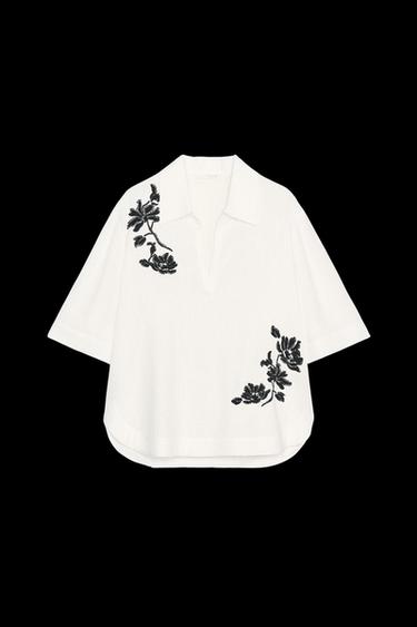 CAMISA BORDADOS ZW COLLECTION - Blanco / Negro de Zara - Imagen 0