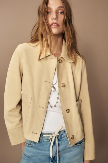 CHAQUETA PIEL ANTE 100% ZW COLLECTION LIMITED EDITION - Mantequilla de Zara
