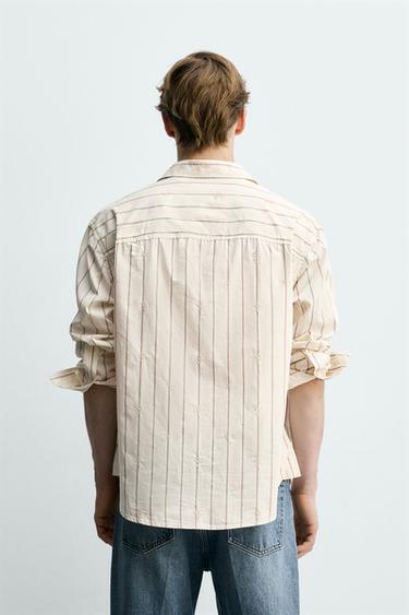 STRIPED SHIRT WITH FLORAL EMBROIDERY - Ecru by Zara - Image 2