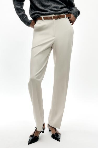 STRAIGHT FIT TROUSERS WITH BELT - Sand by Zara