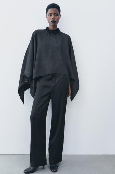 ZW COLLECTION BEADED CRINKLED CAPE - Black by Zara - Image 0