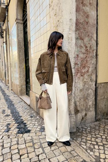 BOMBERJACKE AUS 100% LEDER - Khaki von Zara