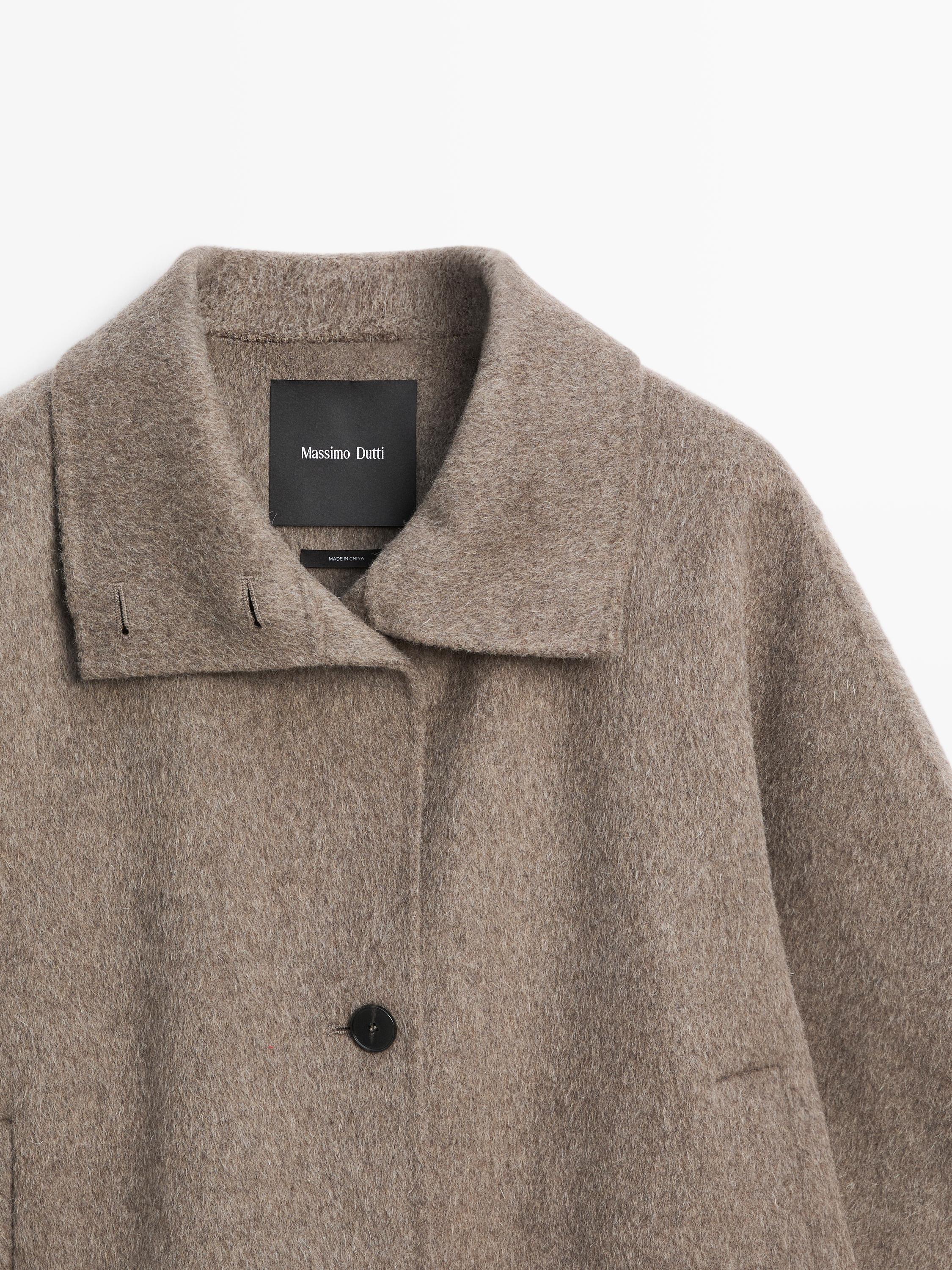 Mid-length wool blend coat with high neck