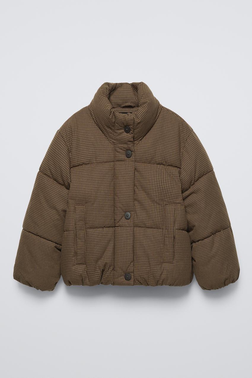 チェック柄コンビネーションボンバージャケット - ブラウン | ZARA