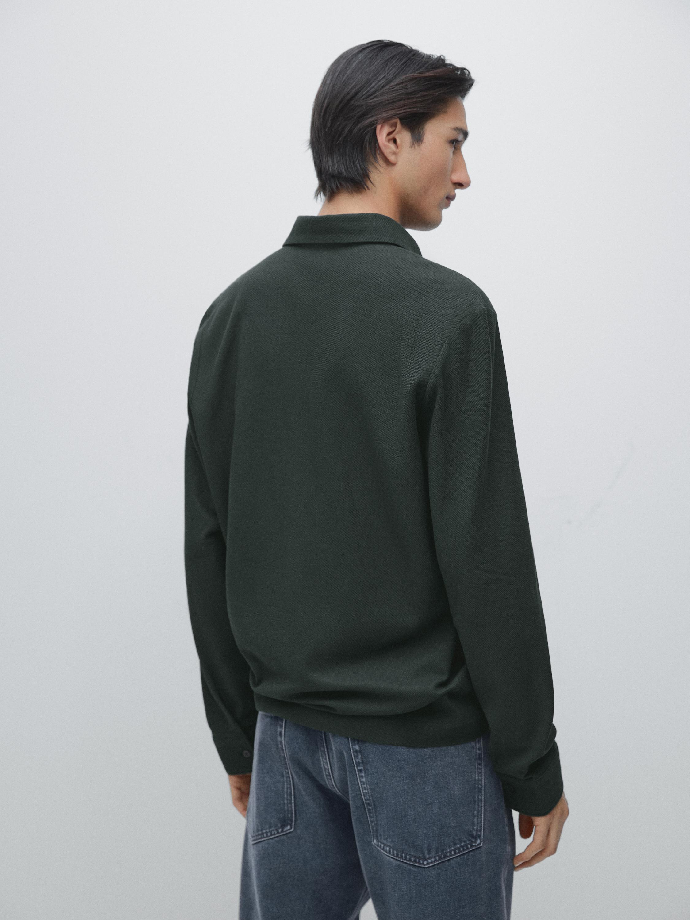 Textured piqué polo shirt with long sleeves