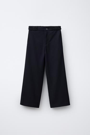 WIDE-LEG TROUSERS WITH BRAIDED DETAIL - Navy blue by Zara