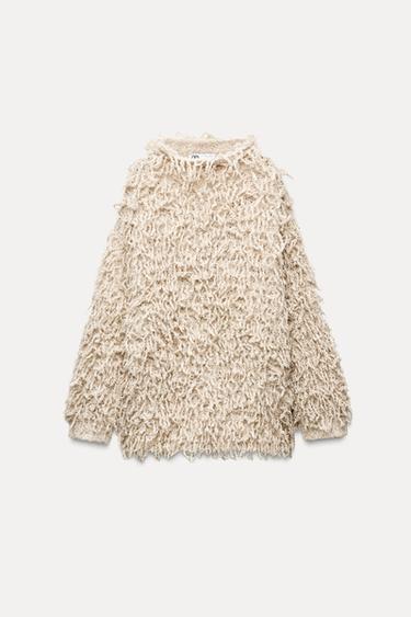 FRINGED KNIT SWEATER - Beige by Zara