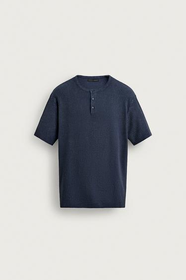 WASHED KNIT HENLEY T-SHIRT - Indigo by Zara