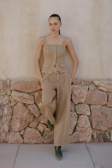 УКОРОЧЕННЫЙ ДЖИНСОВЫЙ ТОП Z1975 — Светлый желто-коричневый от Zara