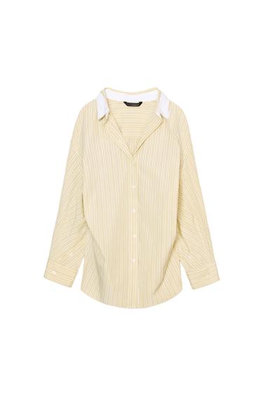 قميص OVERSIZE مخطط بأكمام خفاش - أصفر فاتح الخاص بـ Zara