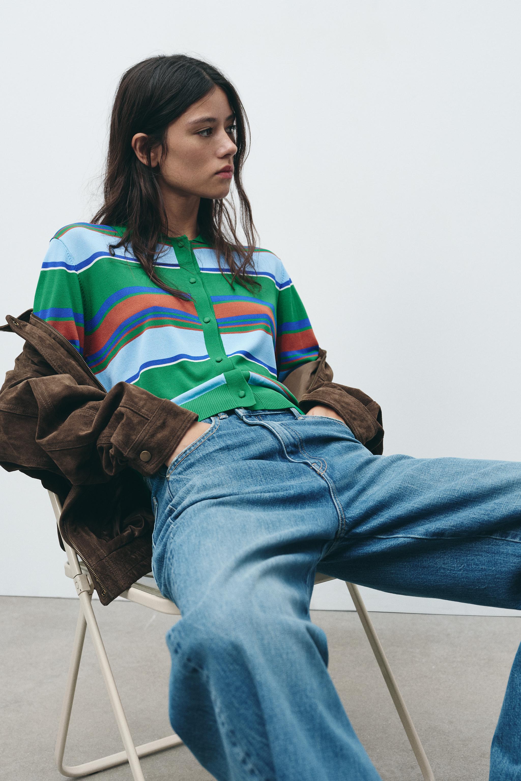 STRIPED POLO CARDIGAN - Green | ZARA United States