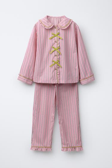 Zara 6-14 YEARS/ SHIRT PAJAMAS WITH BOWS AND STRIPED PANTS - Pink