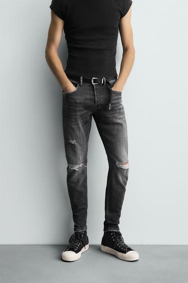 JEANS SKINNY FIT ستايل ممزّق - رمادي الخاص بـ Zara