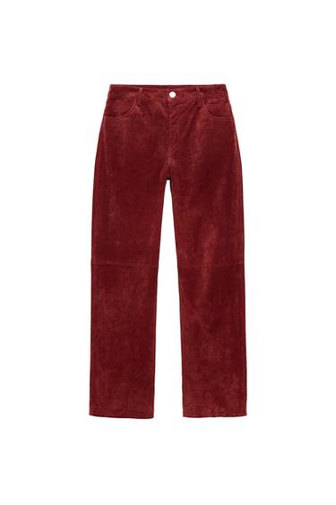PANTALÓN PIEL 100% TIRO MEDIO - Rojo oscuro de Zara