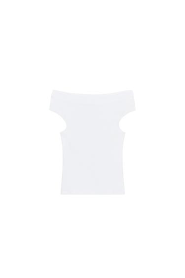 تيشيرت بياقة قارب - أبيض الخاص بـ Zara