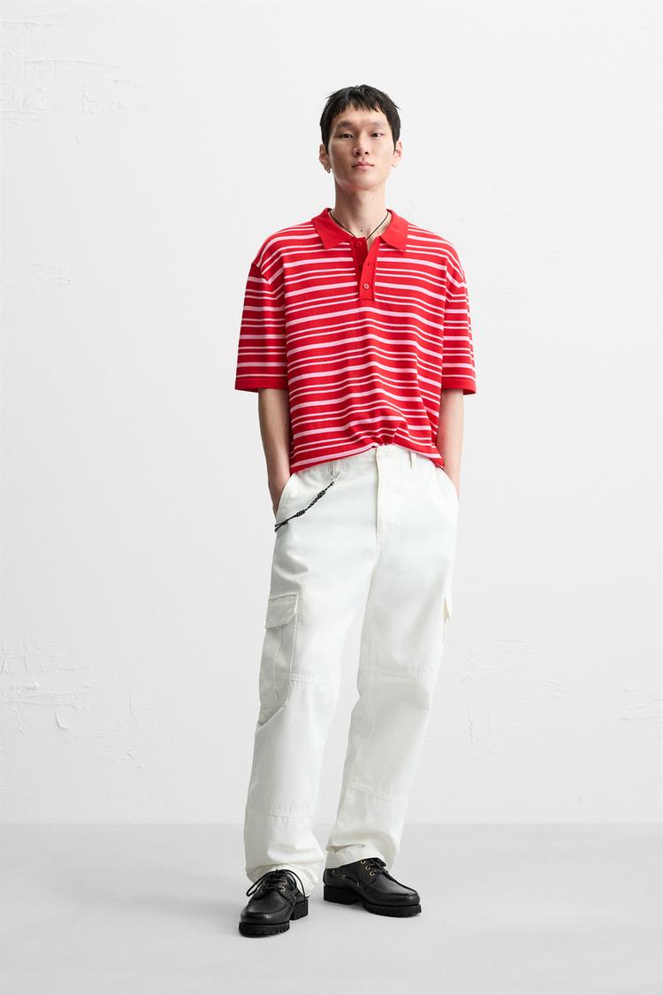 Zara Man White High Top Sneakers With Red Stripe Cargo Pant Red
