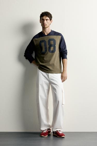 COLOUR BLOCK NUMBER T-SHIRT - Beige / Navy by Zara - Image 0