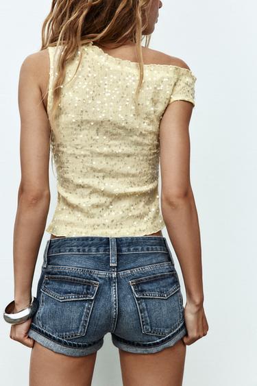 TRF BUTTONED MINI DENIM SHORTS - Navy blue by Zara - Image 4