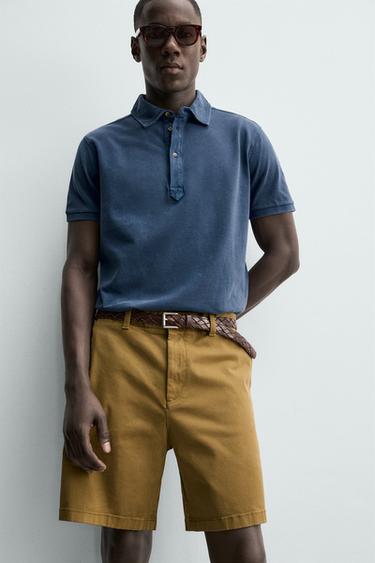 POLO EN PIQUÉ REGULAR FIT DÉLAVÉ - Bleu de Zara - Image 4