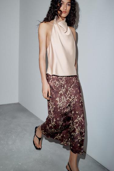 ZW COLLECTION FLORAL MIDI SKIRT - BORDEAUX by Zara