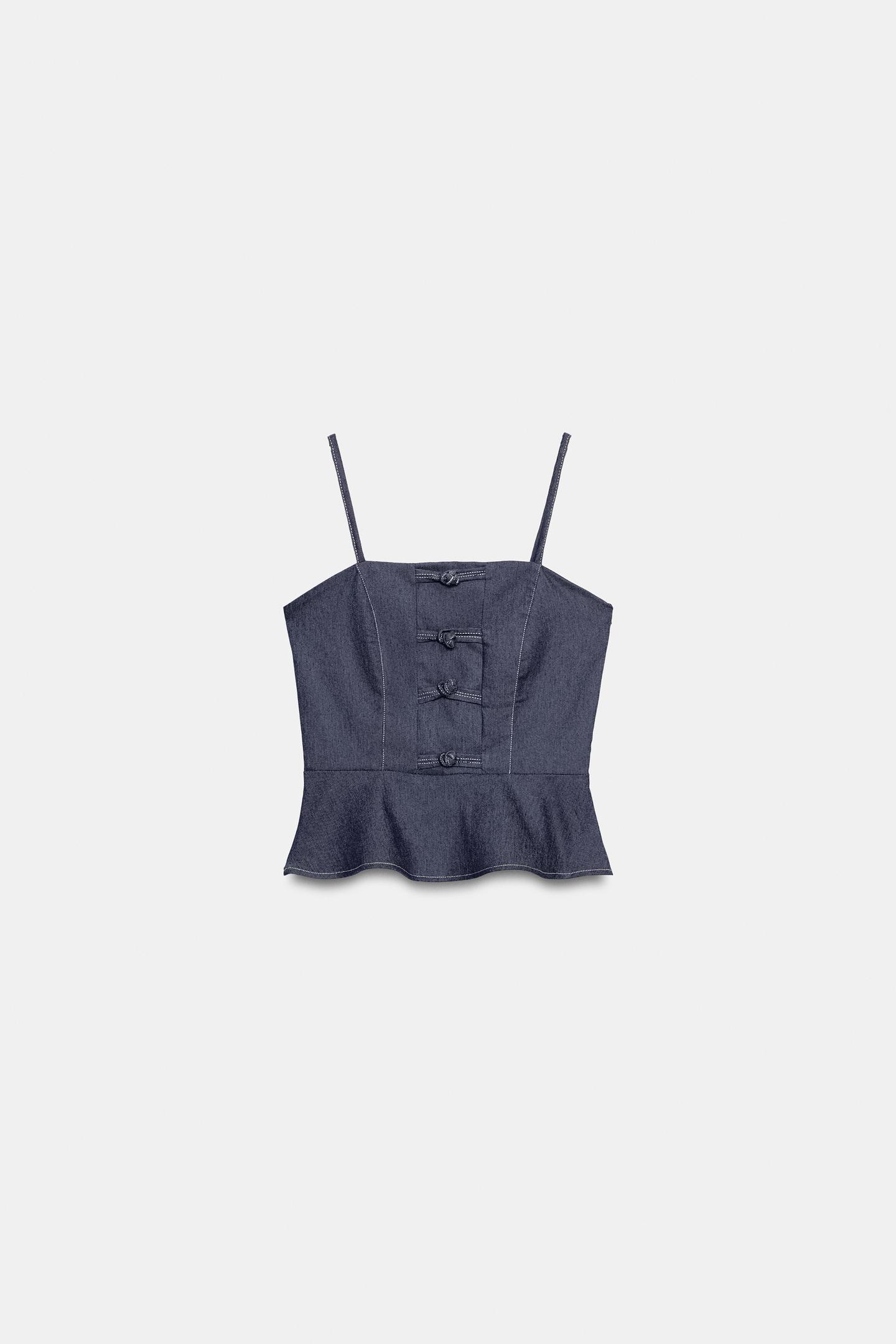Женский топ Zara Peplum Frog Clasp Top, цвет: Индиго — фото 7