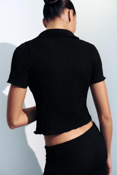 TEXTURED CROPPED JACKET - Black by Zara - Image 3