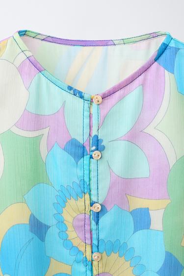 CHEMISE IMPRIMÉE À NŒUD - Vert d'eau de Zara - Image 2