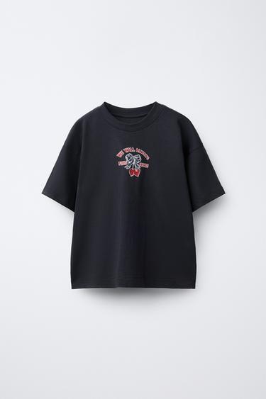 Zaras T-SHIRT MED HJÄRTAN - Mörk antracit