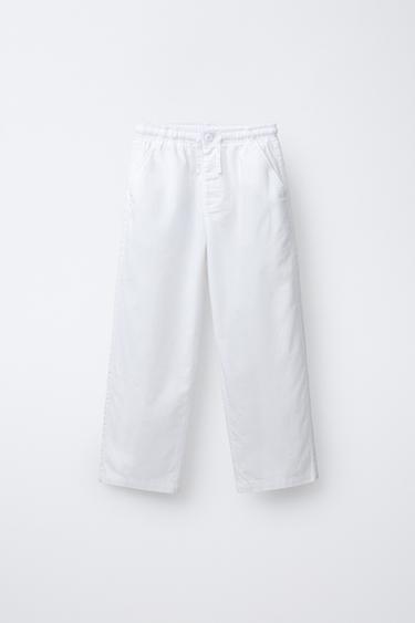 CALÇA BAGGY DE LINHO E ALGODÃO - Branco da Zara - Imagem 0