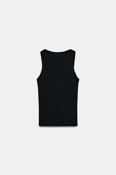 T-SHIRT CÔTELÉ DENTELLE - Noir de Zara - Image 4