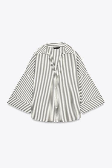 CAMISA LISTRADA MANGA LARGA FIO METALIZADO - Cru / Verde da Zara