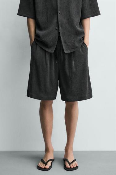 EMBOSSED RELAXED FIT BERMUDA SHORTS - Anthracite Grey by Zara