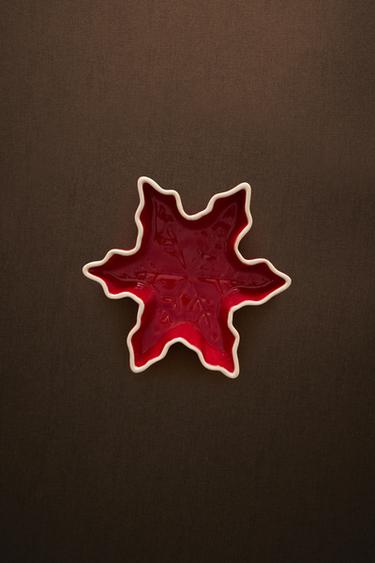 STONEWARE CHRISTMAS SNOWFLAKE PLATE - Red by Zara - Image 4