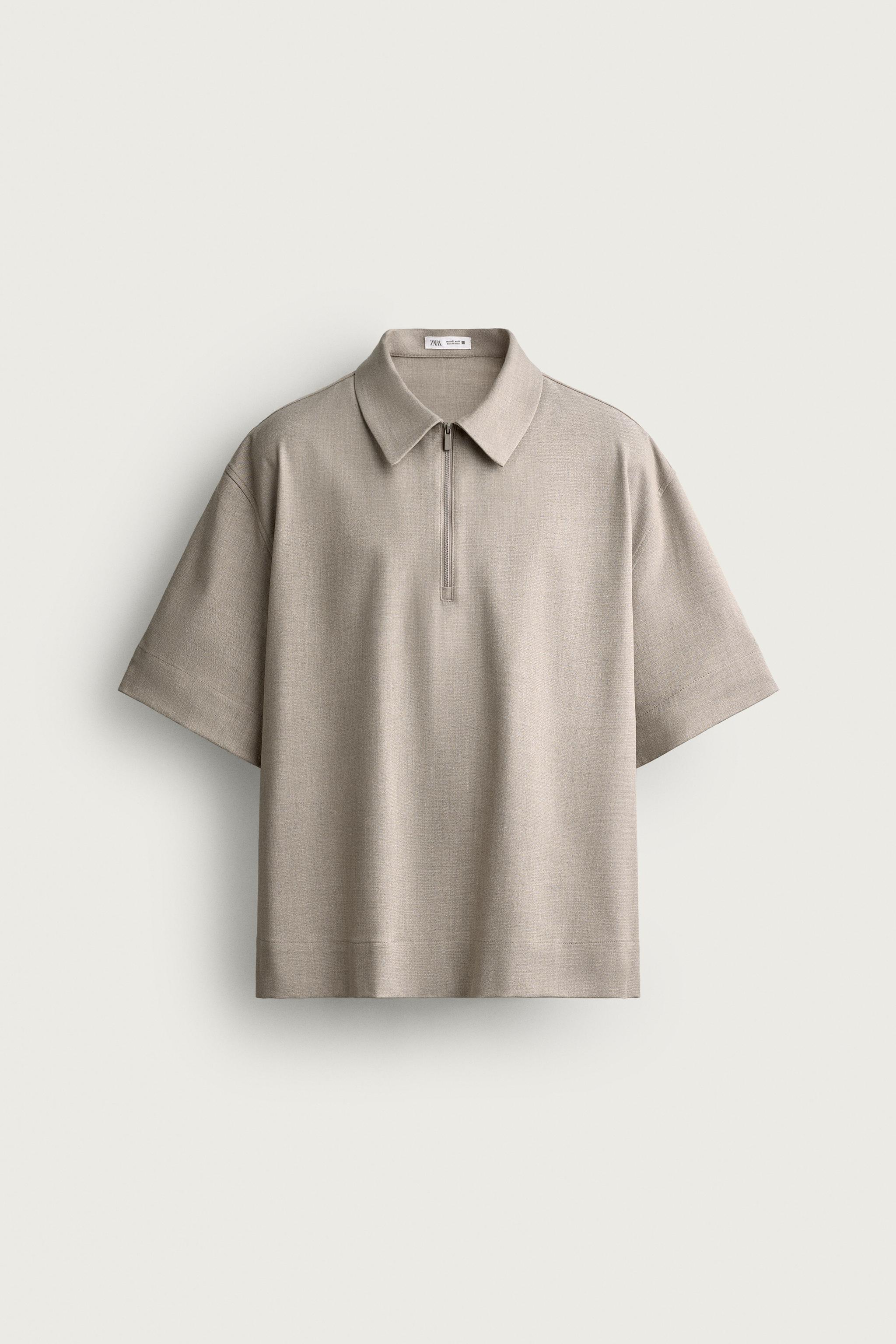 TECHNICAL ZIP POLO SHIRT — Beige marl