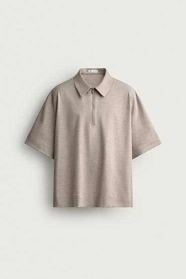 TECHNICAL ZIP-UP POLO SHIRT - Beige marl by Zara
