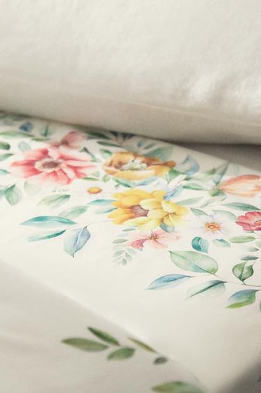 FLORAL PRINT COTTON FLAT SHEET - Oyster-white by Zara - Image 5
