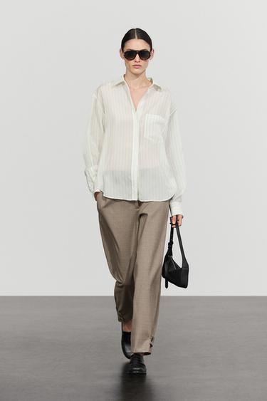 Chemise fluide à rayures avec poche - Blanc de Zara - Image 0