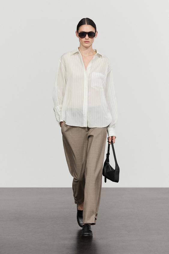 Zara Striped flowing shirt with pocket detail - White - Image 0