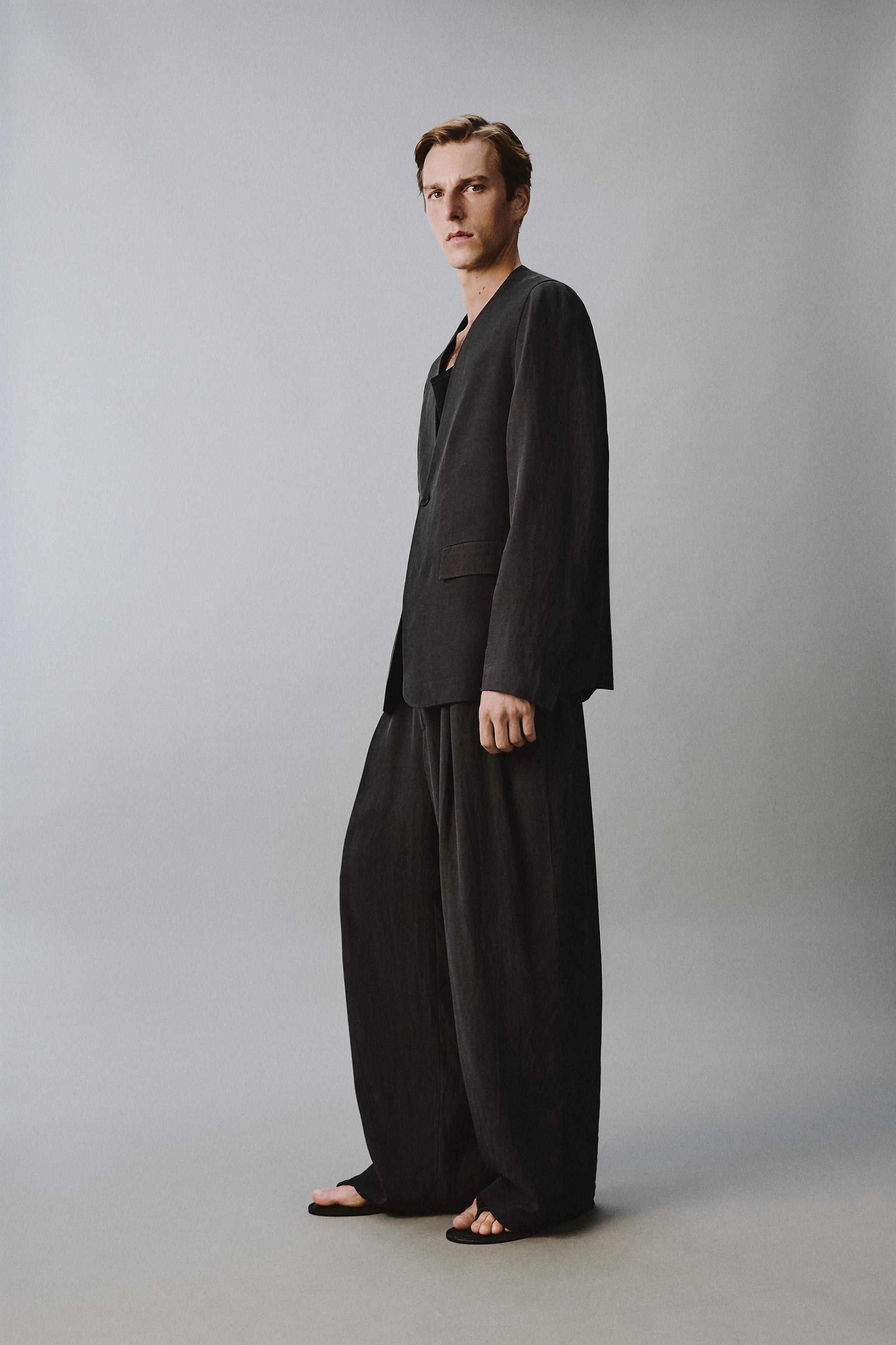 RELAXED FIT WIDE LEG SUIT PANTS