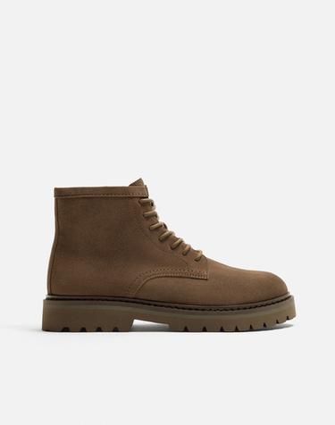 BOTA CORDONES PIEL - Marrón de Zara