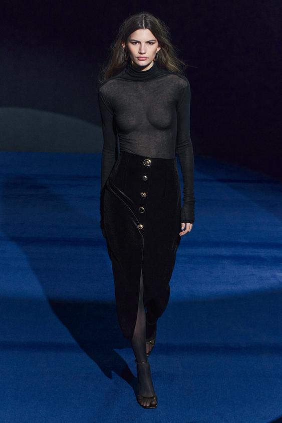 VELVET PENCIL SKIRT ZW COLLECTION - Black | ZARA United States
