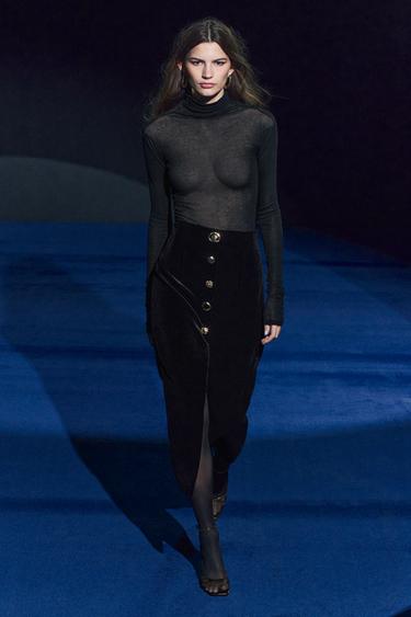 ZW COLLECTION VELVET PENCIL SKIRT - Black by Zara - Image 0