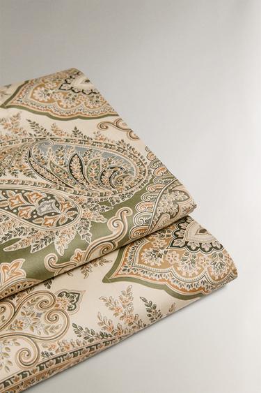 PAISLEY COTTON SATEEN FLAT SHEET (300 THREAD COUNT) - Green by Zara - Image 3