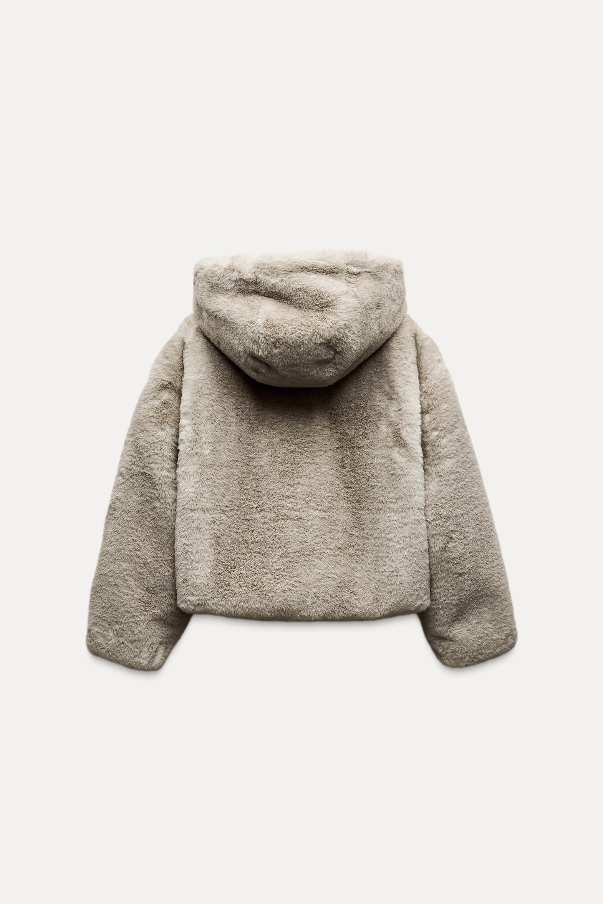 フェイクファーショートコート - ライトキャメル | ZARA Japan