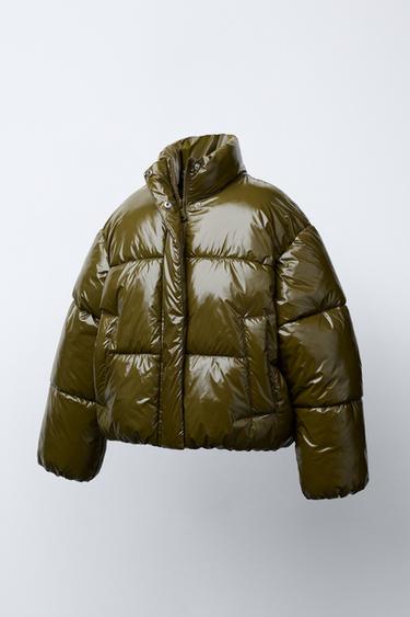 BLOUSON MATELASSÉ FINITION BRILLANTE - Vert olive de Zara - Image 1